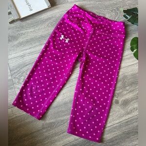 Under Armour hot pink and polka dot youth Capri leggings. Size YSM